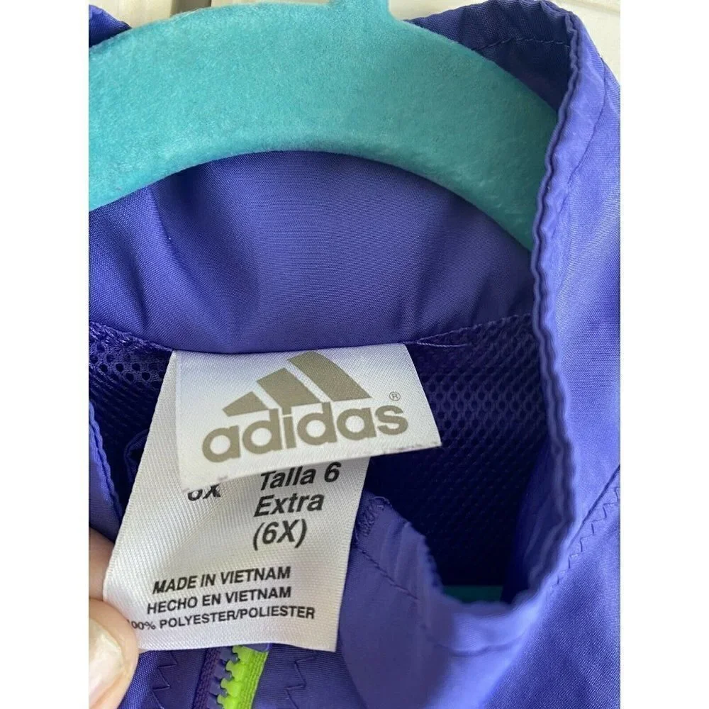 Adidas Sz 6X Girl’s Purple & Lime‎ Green Jacket Windbreaker Full Zip